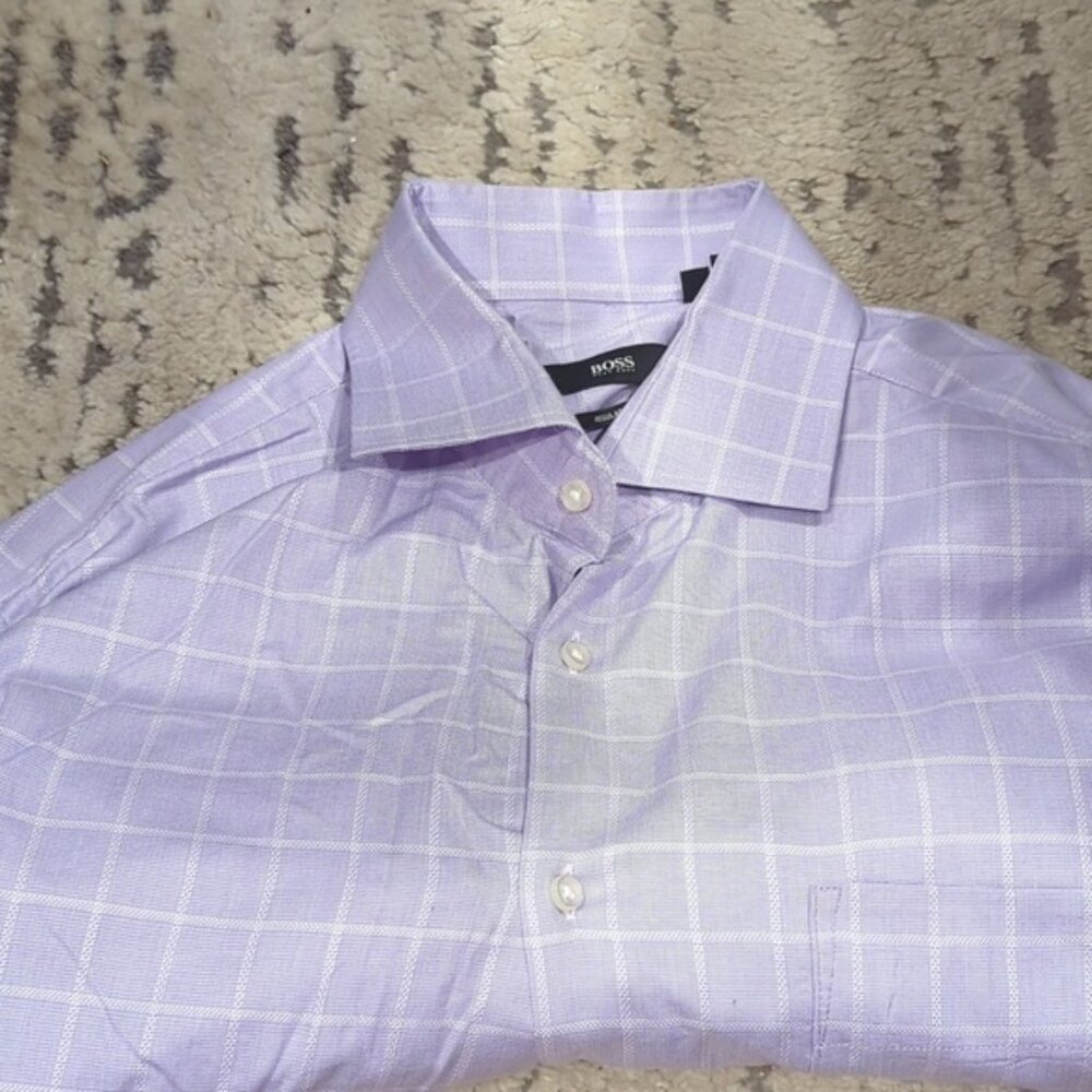 Hugo Boss regular fit Purple Large Check Long sleeve dress shirt